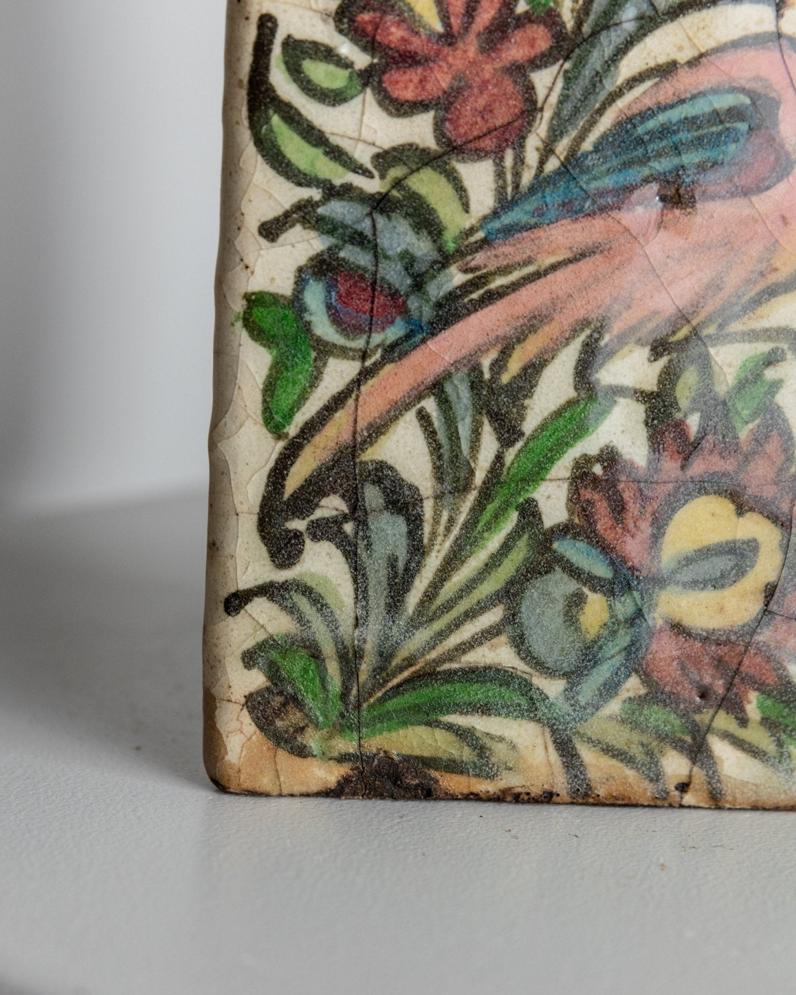 Vintage Qajar Dynasty Terracotta Bottle - Handpainted and - crafted - Triangular Shape, Iran 19th Century - Antique Treasure, Elegant Gift Idea_Bottega Jacobs