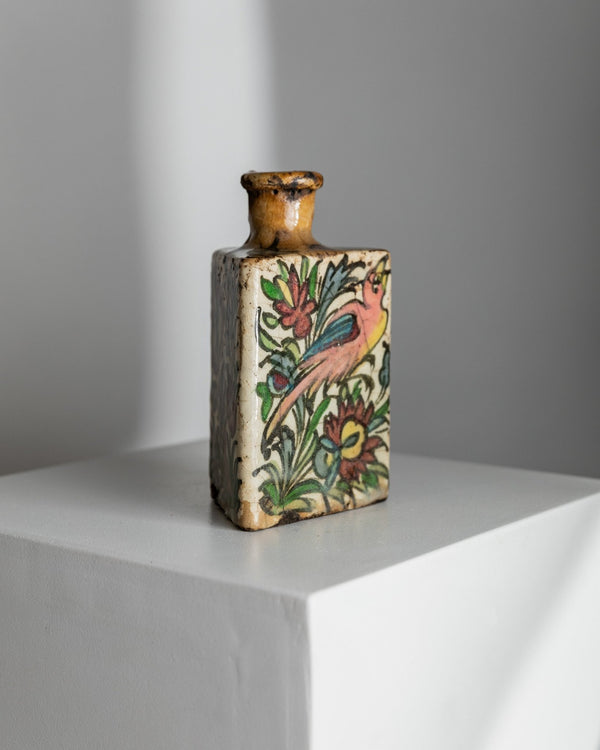 Vintage Qajar Dynasty Terracotta Bottle - Handpainted and - crafted - Triangular Shape, Iran 19th Century - Antique Treasure, Elegant Gift Idea_Bottega Jacobs
