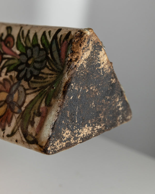 Vintage Qajar Dynasty Terracotta Bottle - Handpainted and - crafted - Triangular Shape, Iran 19th Century - Antique Treasure, Elegant Gift Idea_Bottega Jacobs