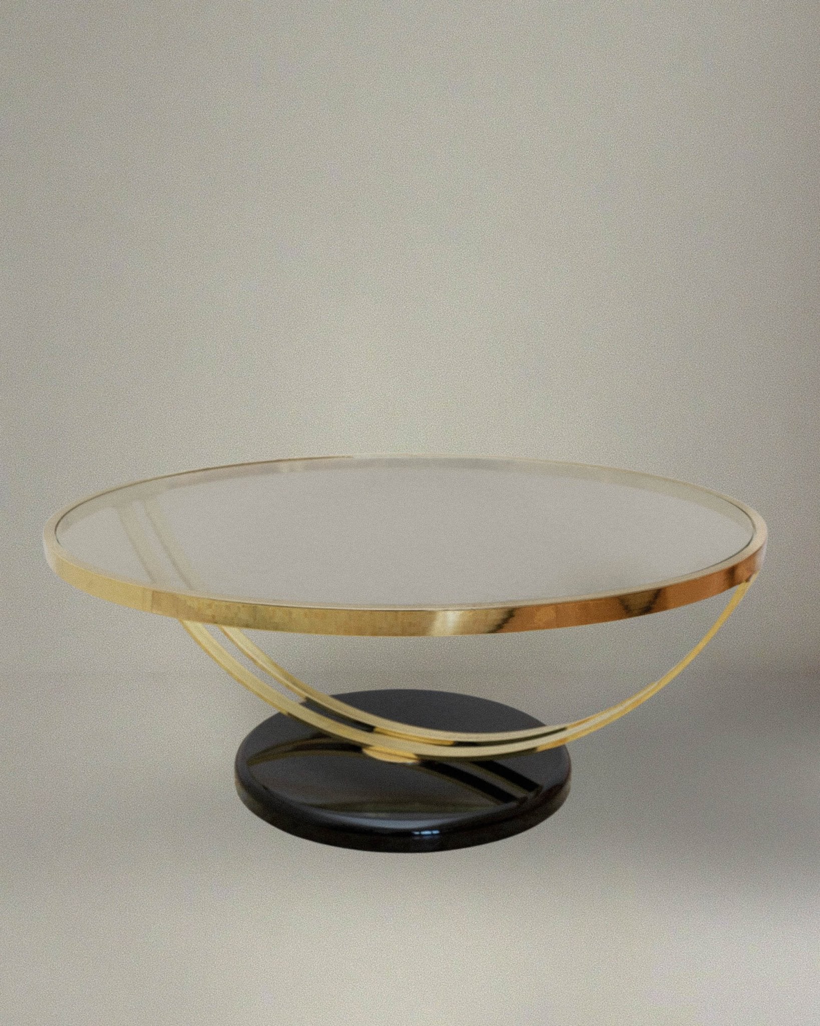 Vintage side table glass and metal Italy 1980s - Hollywood Regency Style - black golden_Bottega Jacobs