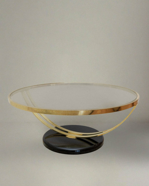 Vintage side table glass and metal Italy 1980s - Hollywood Regency Style - black golden_Bottega Jacobs