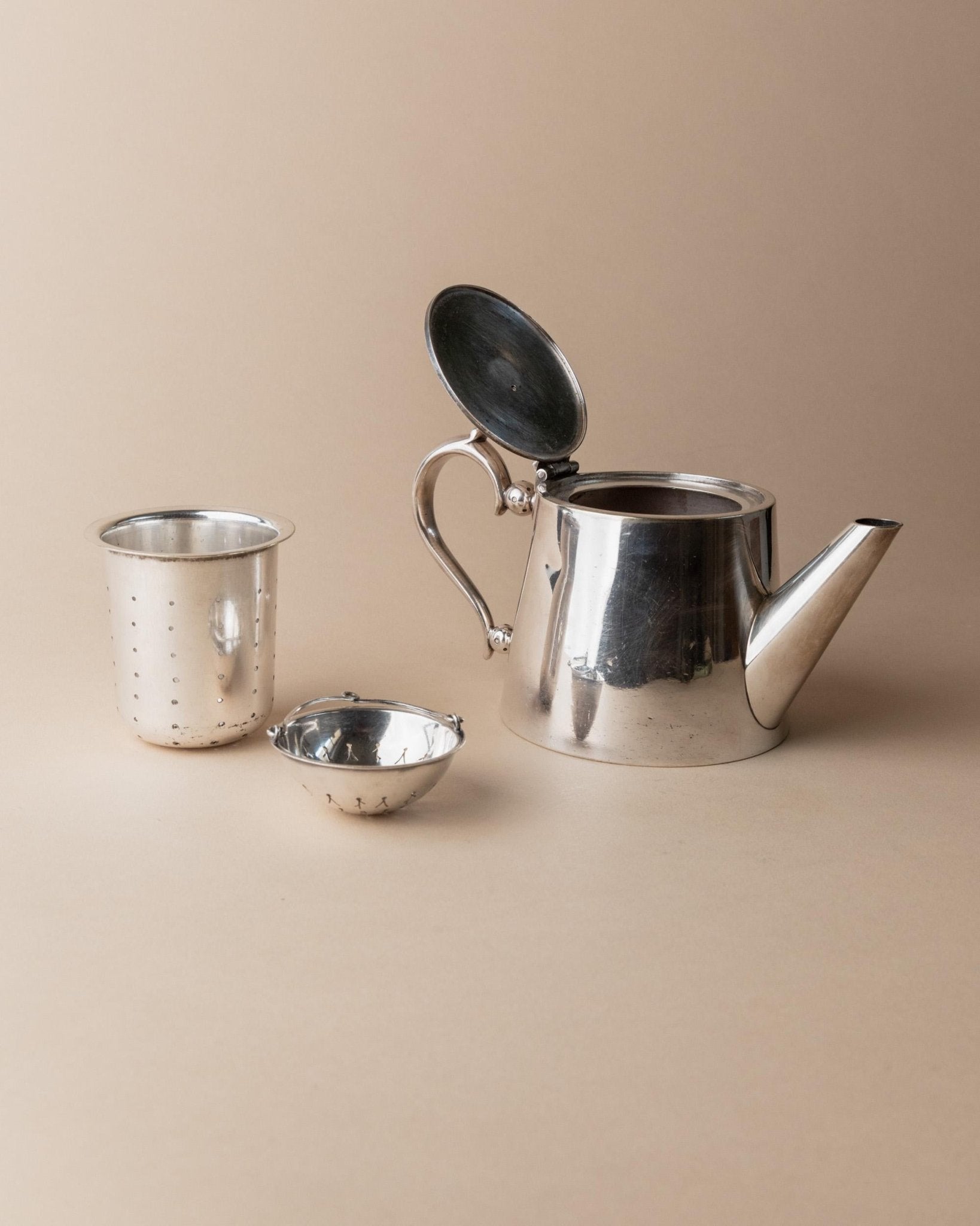 Vintage Silver - Plated Teapot with Tea Strainer - by Christofle Paris for Little Palace Hotel - France 1930s - Antique Hotel Silver, Gift_Bottega Jacobs