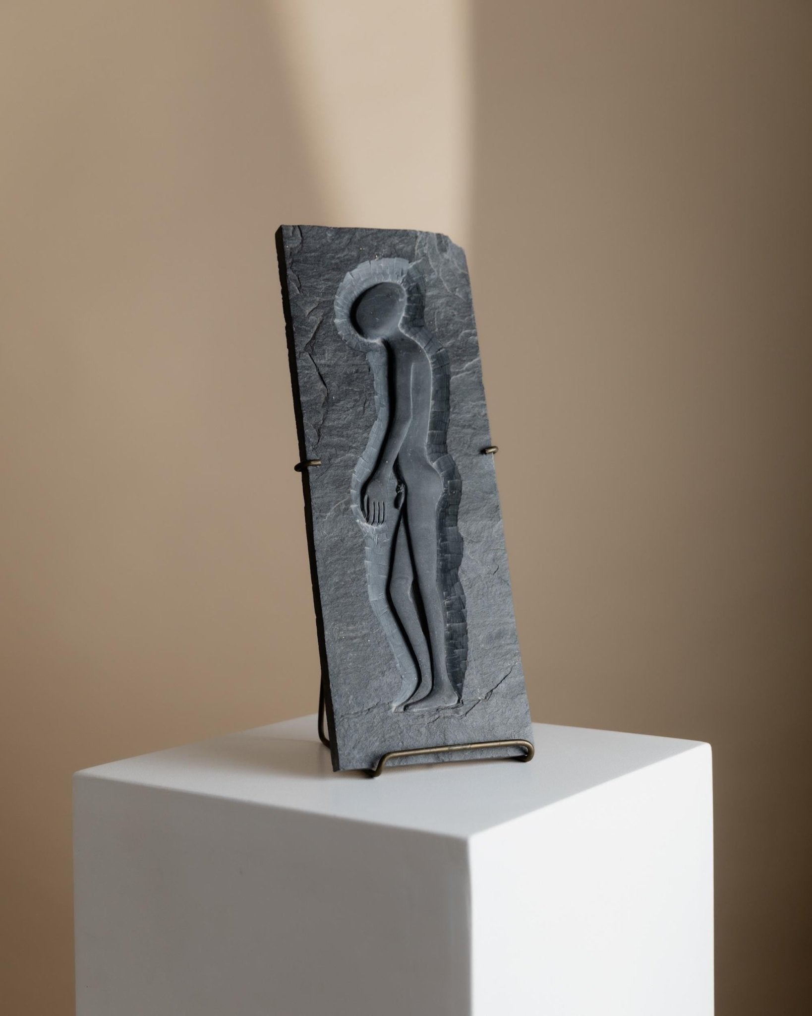 Vintage Slate Art Panel - Alien Man Motif, Futurism Italy 1970s - Handmade Signed Stone Relief, Home Decor, Gift Idea unique, Collectible_Bottega Jacobs