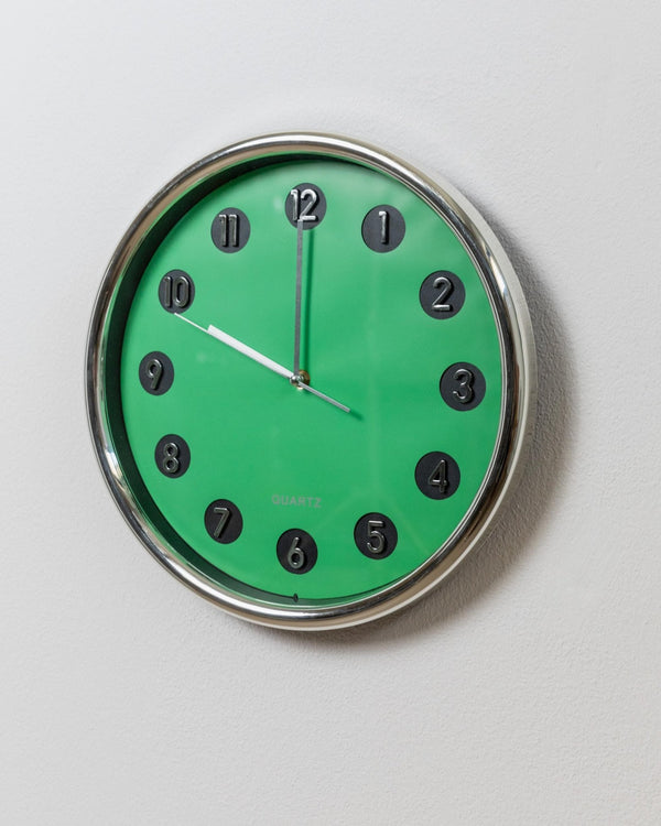 Vintage Space Age Wall Clock in Green - Poppy Design, Chrome Details, Raised Numerals, Wall Art - Italy 1970s - elegant, Unique Gift Idea_Bottega Jacobs