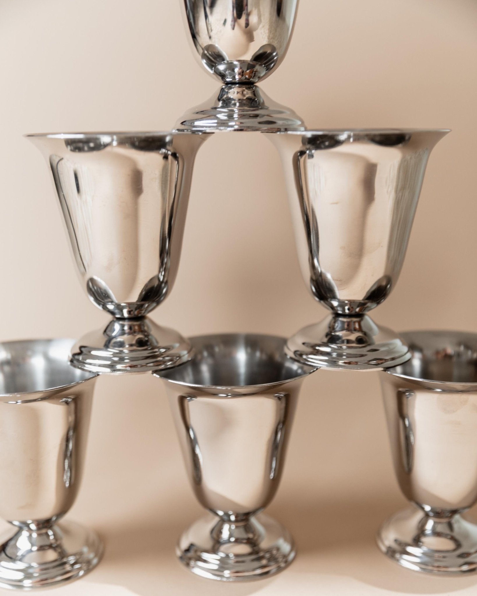 Vintage Stainless Steel Cups Set of 6 - For Wine, Dessert or Ice - Timeless Design Italy 1970s - Gift Idea, Table Decor, Dishwasher Safe_Bottega Jacobs