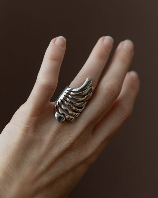 Vintage statement ring wings - sterling silver, timeless design Italy 1970s - retro jewelry, elegant gift idea for her - Bottega Jacobs