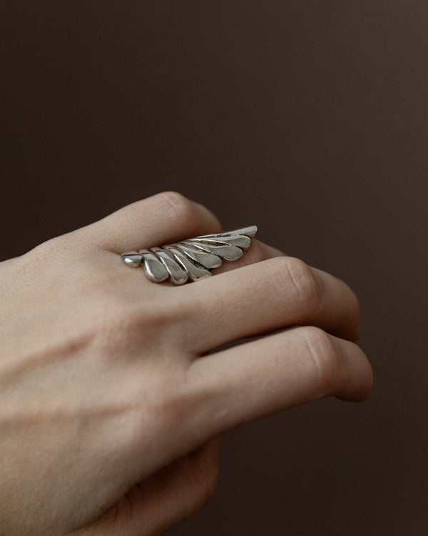 Vintage statement ring wings - sterling silver, timeless design Italy 1970s - retro jewelry, elegant gift idea for her - Bottega Jacobs