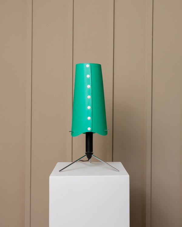 Vintage table lamp 1980s Memphis style Italy, adjustable metal frame in black and chrome, lampshade with knobs - Bottega Jacobs