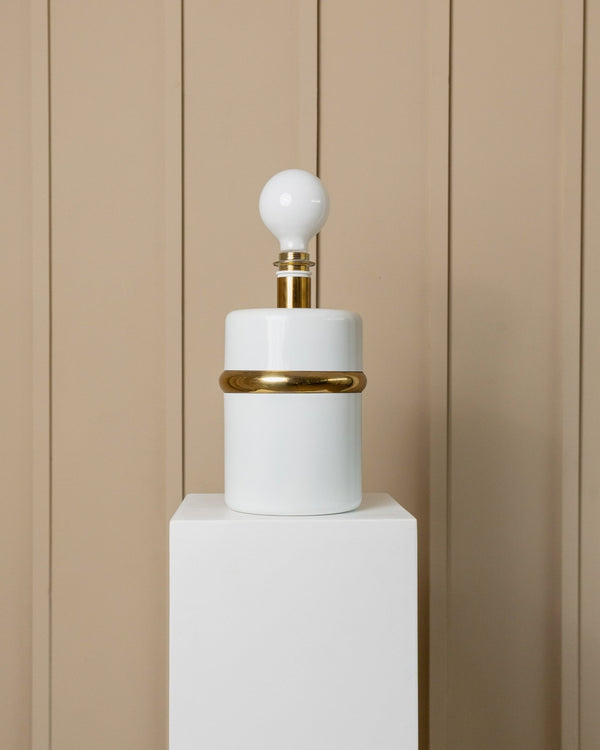 Vintage Table Lamp - white with golden accents, Italy 80s, Hollywood Regency, retro decoration, bedside lamp, vintage gift - Bottega Jacobs