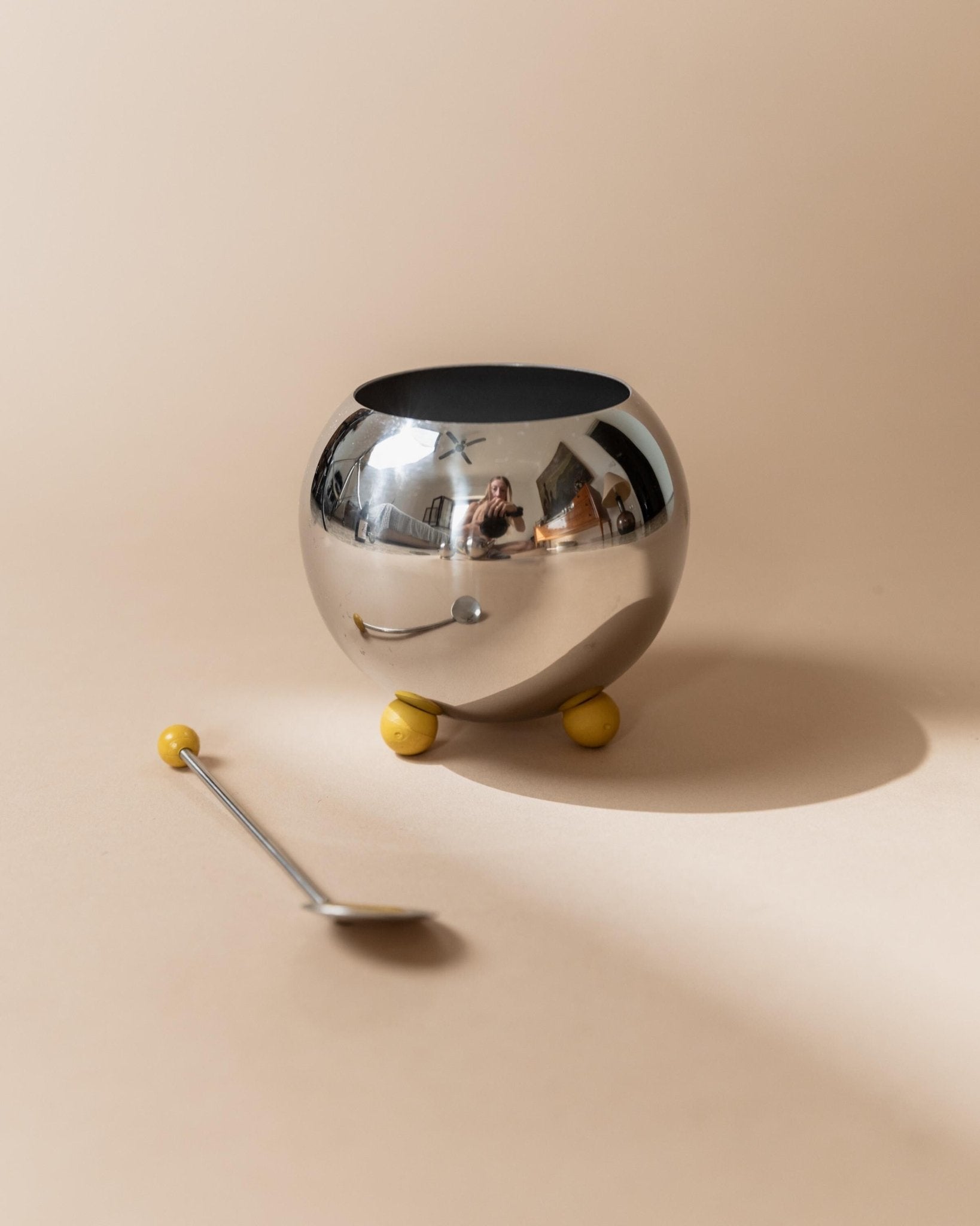 Vintage Tea, Coffee Set - Teapot, Milk Jug, Sugar Bowl, Spherical Space Age Design, Stainless Steel with Yellow Details 80s, Gift Idea Retro_Bottega Jacobs