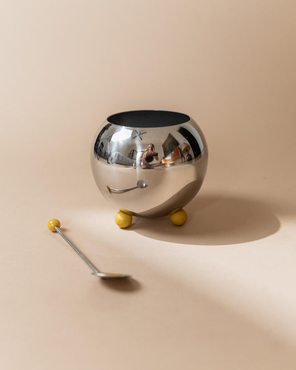 Vintage Tea, Coffee Set - Teapot, Milk Jug, Sugar Bowl, Spherical Space Age Design, Stainless Steel with Yellow Details 80s, Gift Idea Retro_Bottega Jacobs