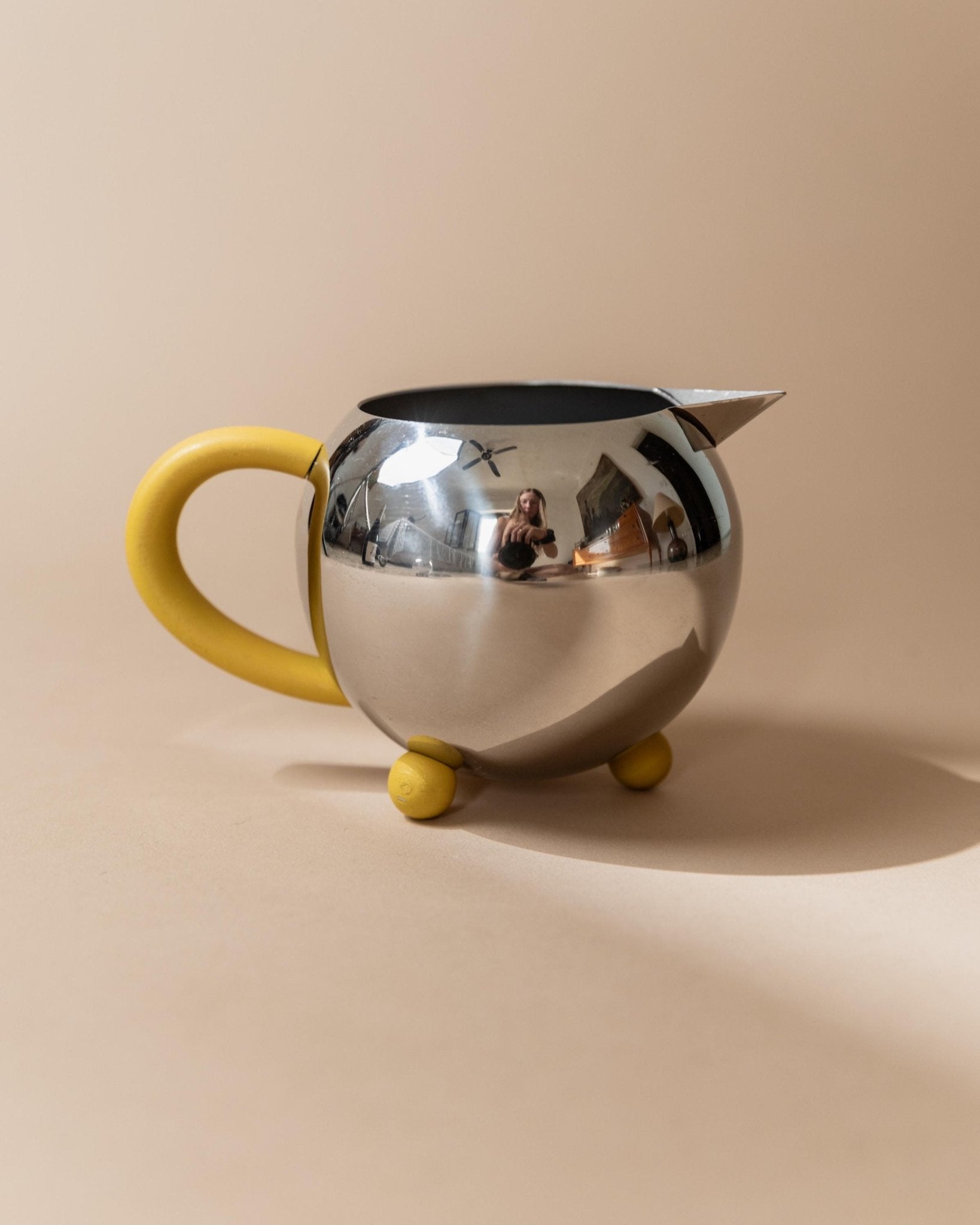 Vintage Tea, Coffee Set - Teapot, Milk Jug, Sugar Bowl, Spherical Space Age Design, Stainless Steel with Yellow Details 80s, Gift Idea Retro_Bottega Jacobs