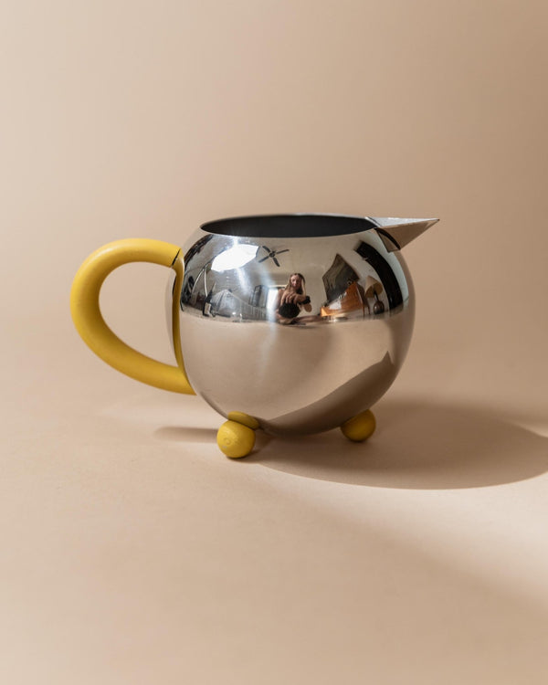 Vintage Tea, Coffee Set - Teapot, Milk Jug, Sugar Bowl, Spherical Space Age Design, Stainless Steel with Yellow Details 80s, Gift Idea Retro_Bottega Jacobs