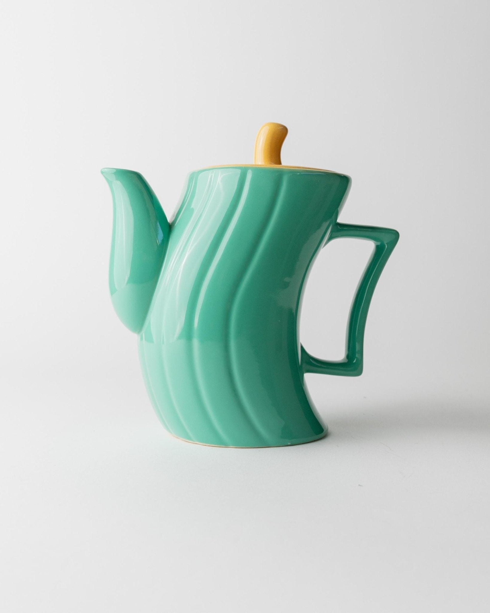 Vintage Tea Pot by M. Iosa Ghini for Naj Oleari - Wiggly Design in Turquoise, Yellow Lid - Postmodern Memphis Style 1980s - Retro Gift Idea_Bottega Jacobs