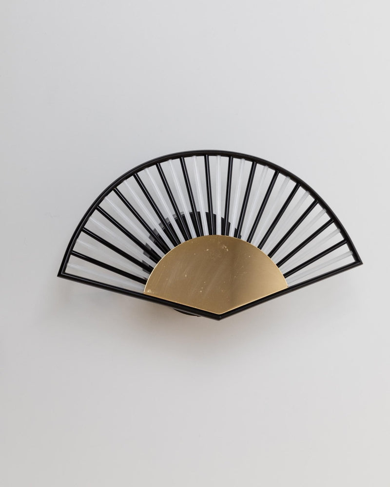 Vintage Wall Lamp Fan Shape - Glass Tubes and Golden Metal, Hollywood Regency Design Italy 1980s - Wall Sconce, Glass Art, Elegant Gift Idea_Bottega Jacobs