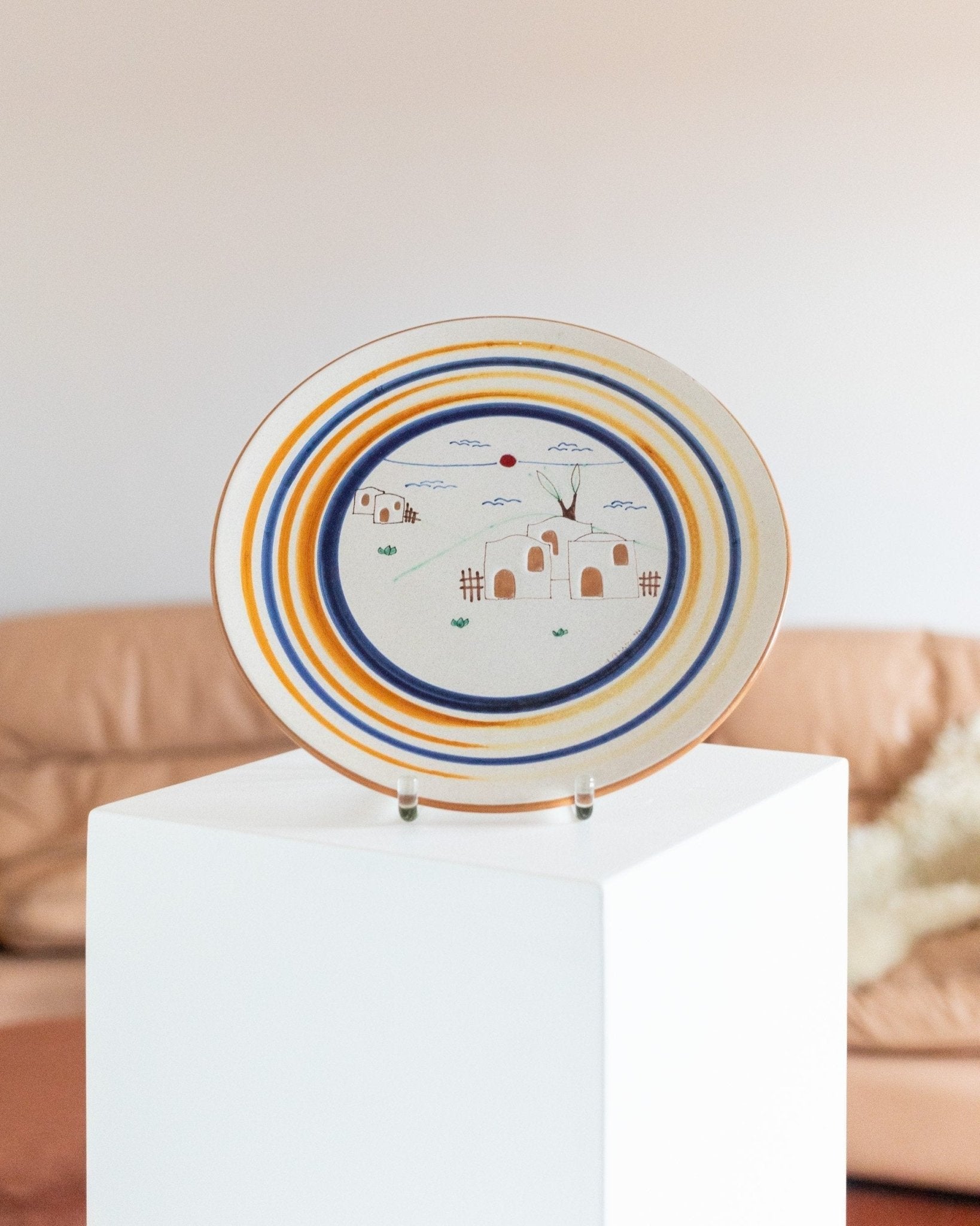 Vintage wall plate ceramic - hand painted plate decoration - Apulia Italy 1980s - Bottega Jacobs