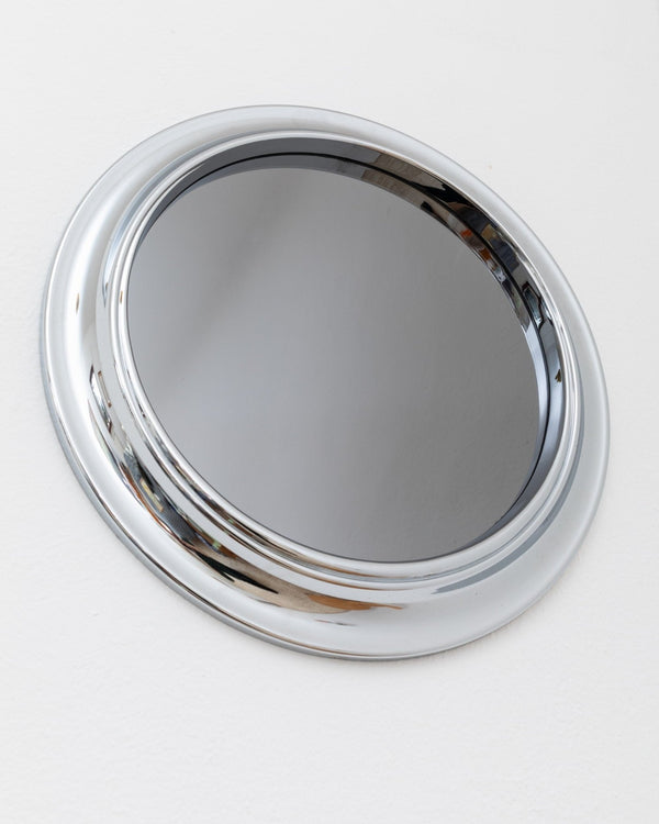XL Chrome plated vintage wall mirror - Round mirror with smoked glass - Space Age Design - Italy 1960s - Bottega Jacobs