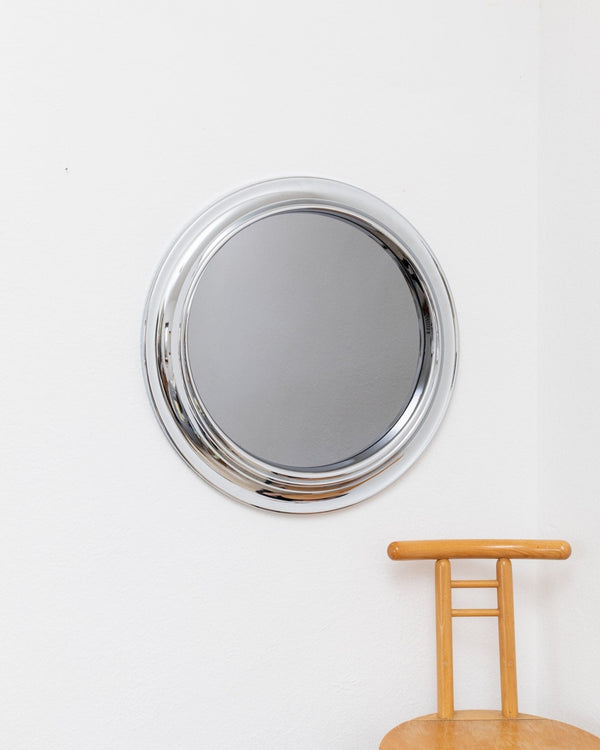 XL Chrome plated vintage wall mirror - Round mirror with smoked glass - Space Age Design - Italy 1960s - Bottega Jacobs