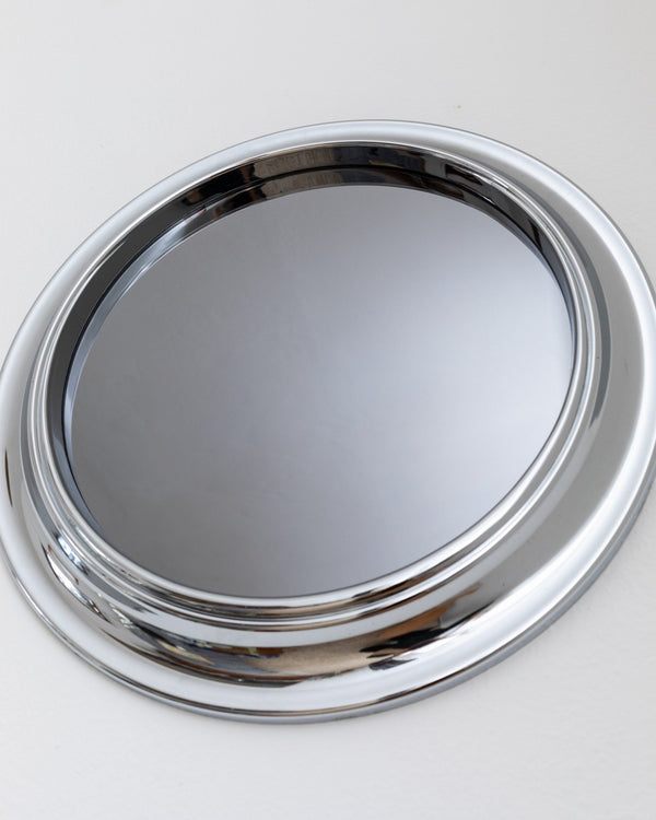 XL Chrome plated vintage wall mirror - Round mirror with smoked glass - Space Age Design - Italy 1960s - Bottega Jacobs