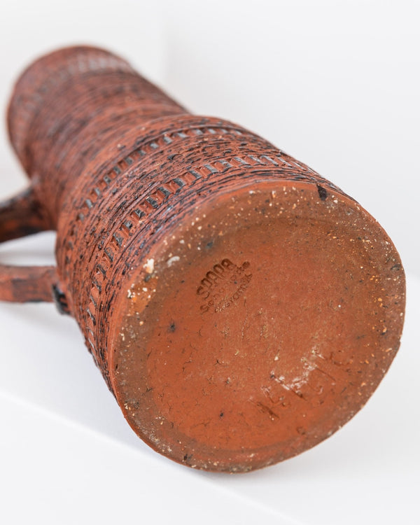 XL Mid - Century Brutalist chamotte vase - by Spara Keramik - incised decoration red brown - Germany 1960s - Bottega Jacobs