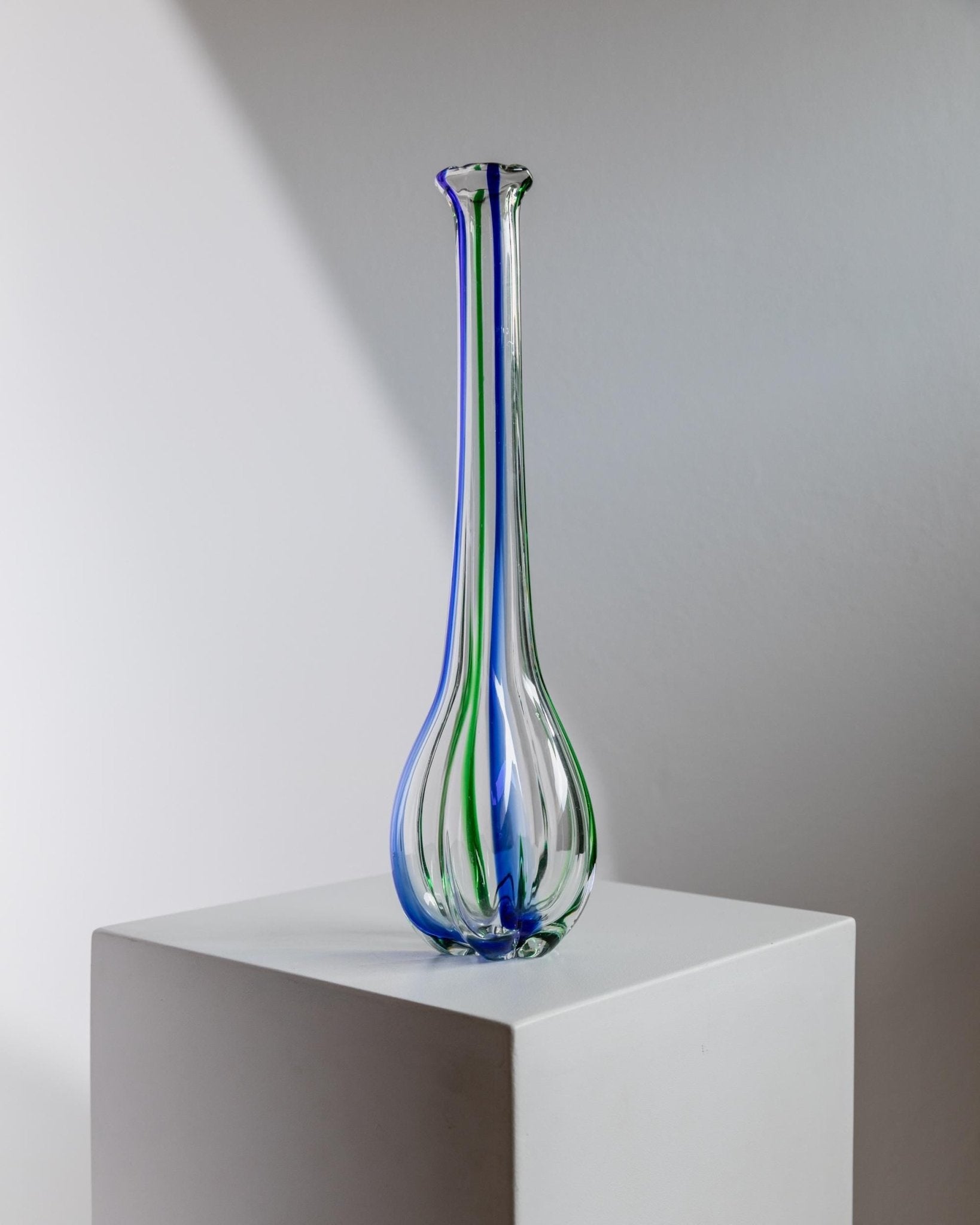 XL Vintage Murano Archimede Seguso Glass Vase - Clear with Blue and Green Details, Pumpkin Shape - Italy 1970s - Gift Idea, Table Decoration_Bottega Jacobs