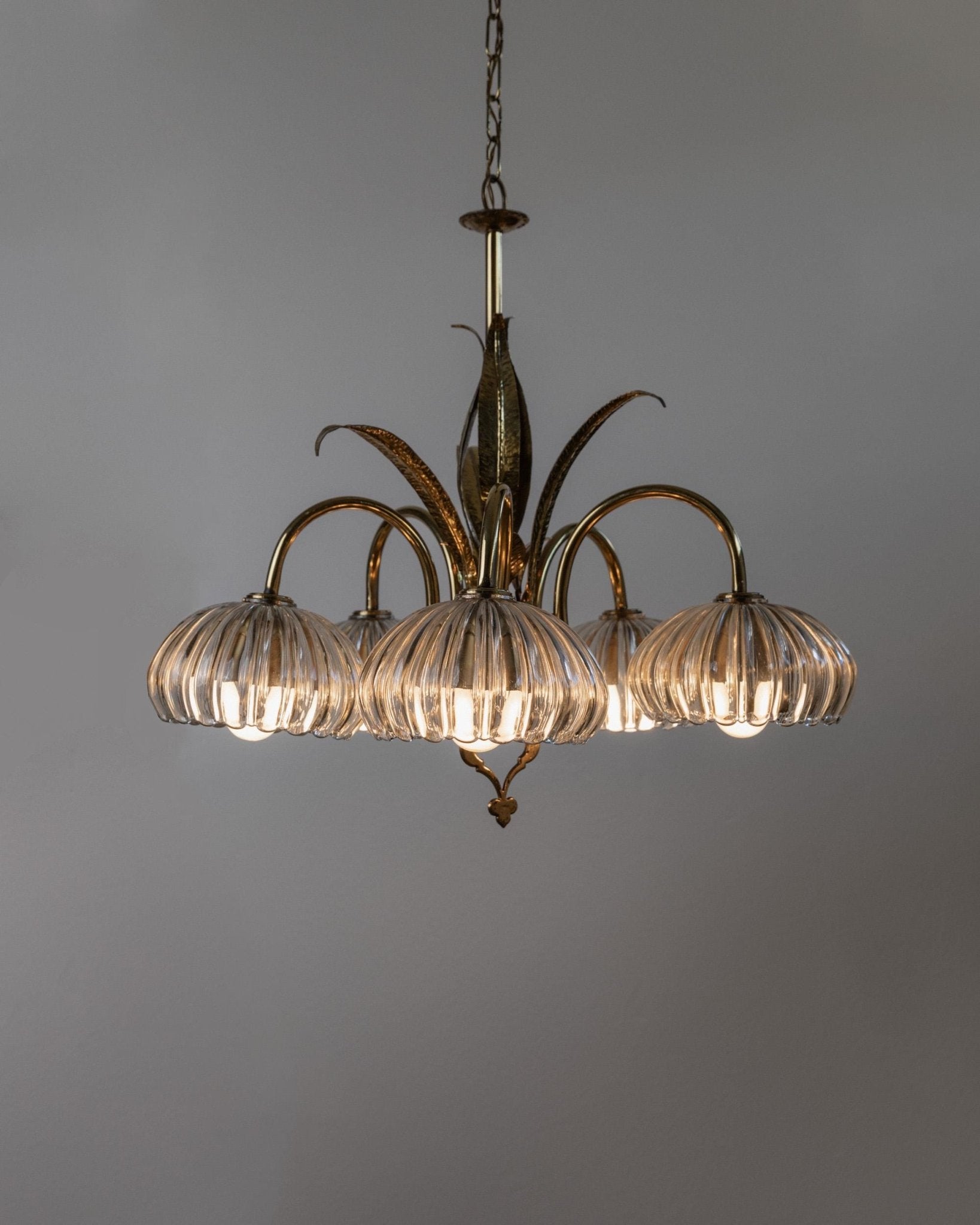 XL Vintage Murano Glass and Brass Chandelier - Liberty Style, Organic Leaf Shape, elegant timeless Design Italy 1960s - Gift Idea_Bottega Jacobs