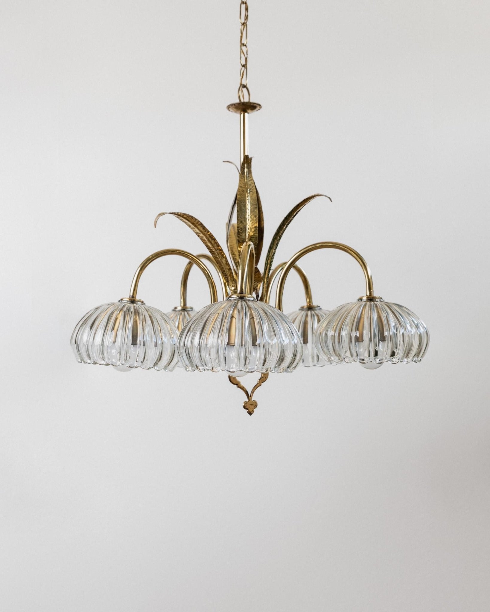 XL Vintage Murano Glass and Brass Chandelier - Liberty Style, Organic Leaf Shape, elegant timeless Design Italy 1960s - Gift Idea_Bottega Jacobs