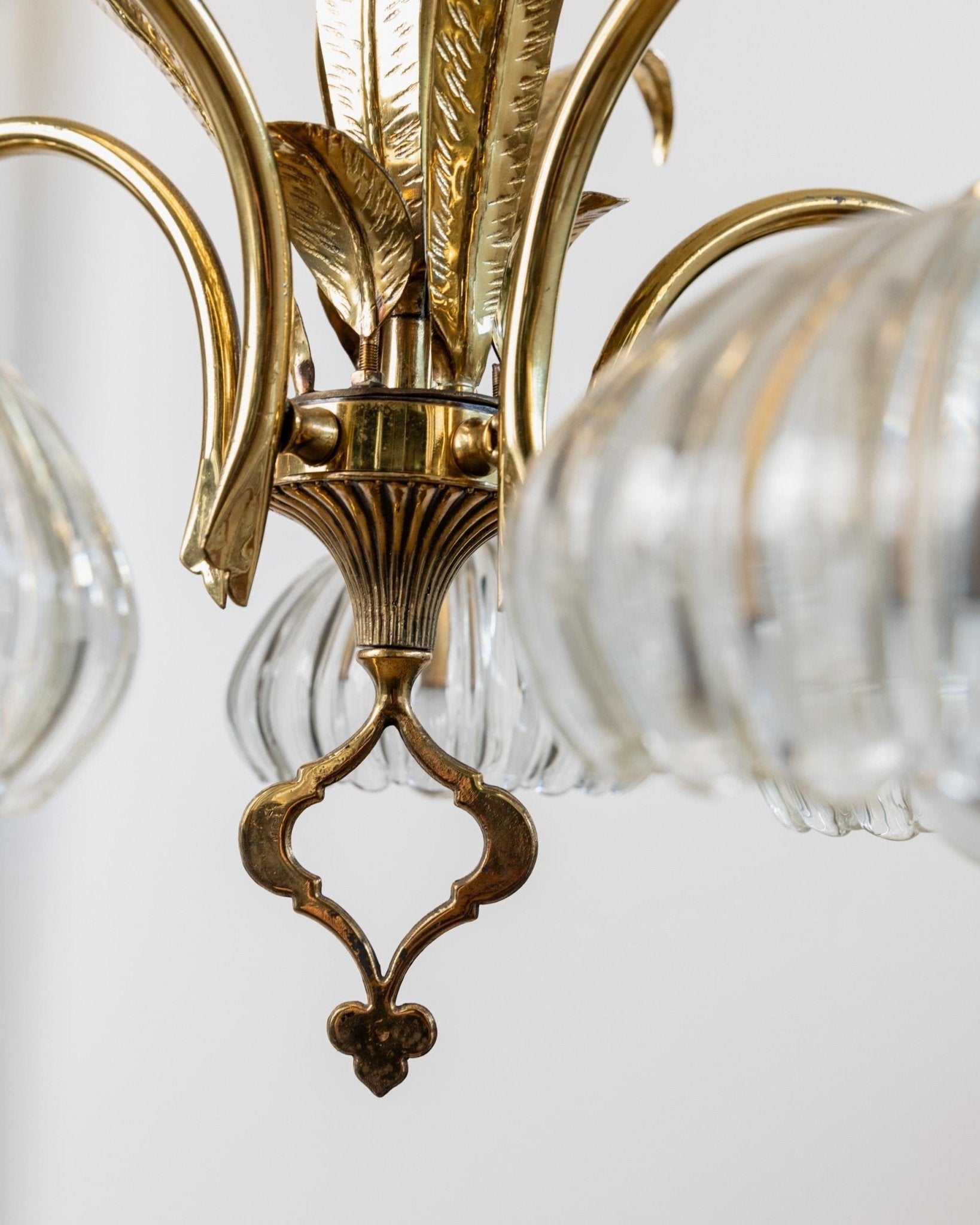 XL Vintage Murano Glass and Brass Chandelier - Liberty Style, Organic Leaf Shape, elegant timeless Design Italy 1960s - Gift Idea_Bottega Jacobs