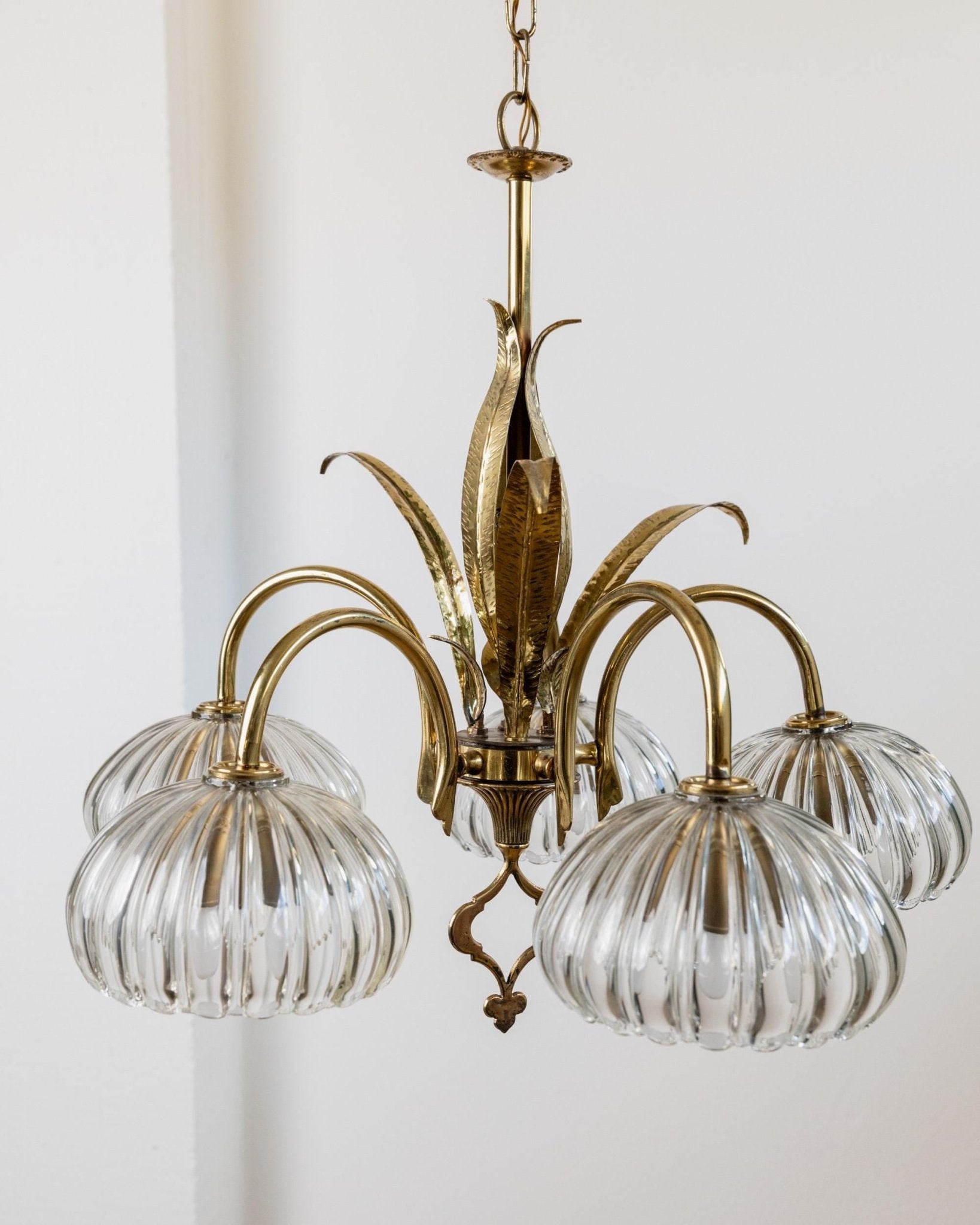 XL Vintage Murano Glass and Brass Chandelier - Liberty Style, Organic Leaf Shape, elegant timeless Design Italy 1960s - Gift Idea_Bottega Jacobs
