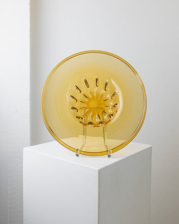 XL Vintage Murano glass bowl - Amber coloured with ribbed pattern - Italy 1920s - Decorative fruit bowl, colourful glassware, elegant gift idea - Bottega Jacobs