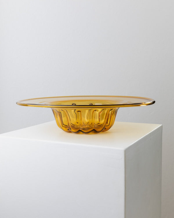 XL Vintage Murano glass bowl - Amber coloured with ribbed pattern - Italy 1920s - Decorative fruit bowl, colourful glassware, elegant gift idea - Bottega Jacobs