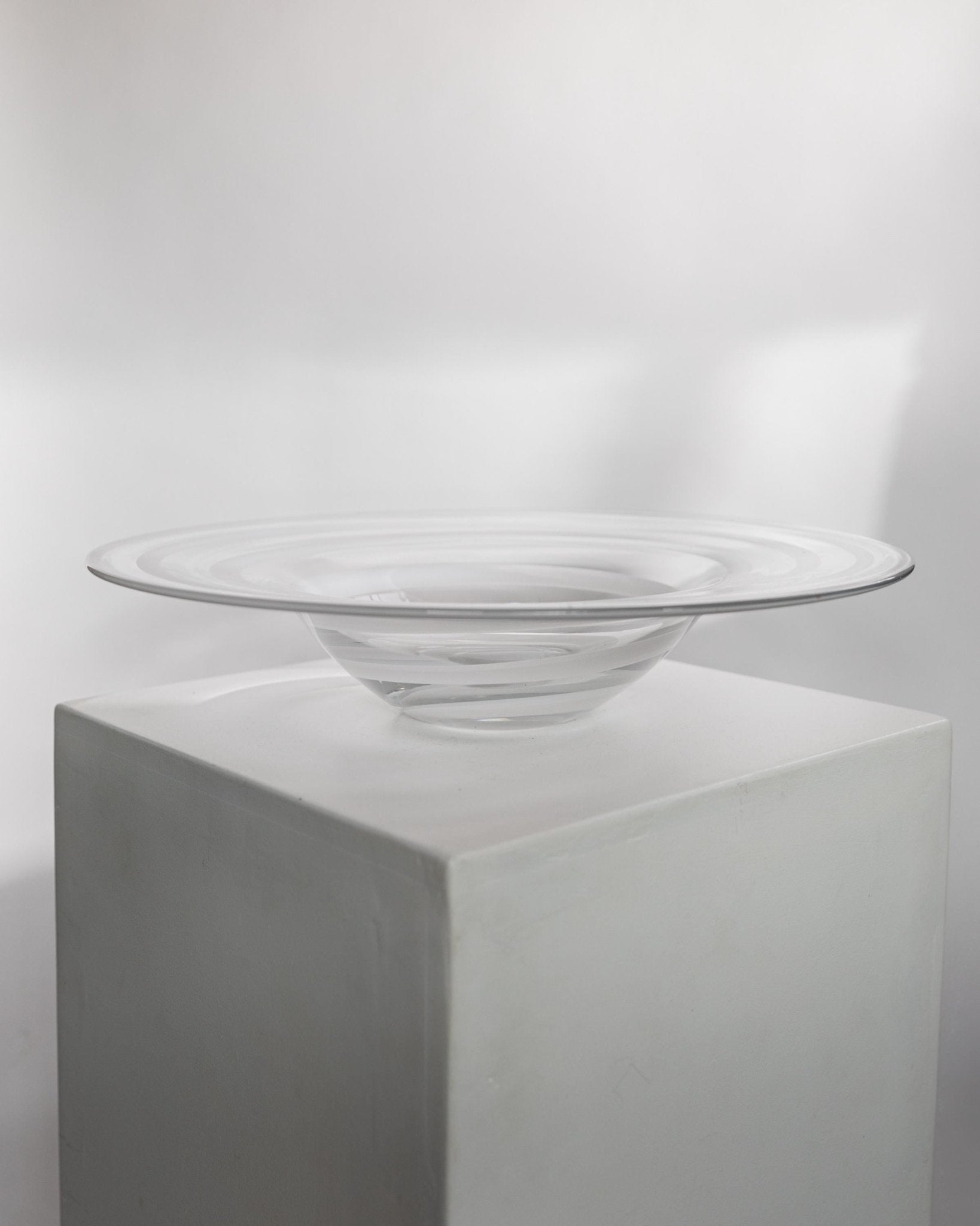 XL Vintage Murano Glass Bowl - Clear and White Swirled Glass - Mid Century Design Italy 1970s - Gift Idea Elegant, Retro Table Decoration_Bottega Jacobs