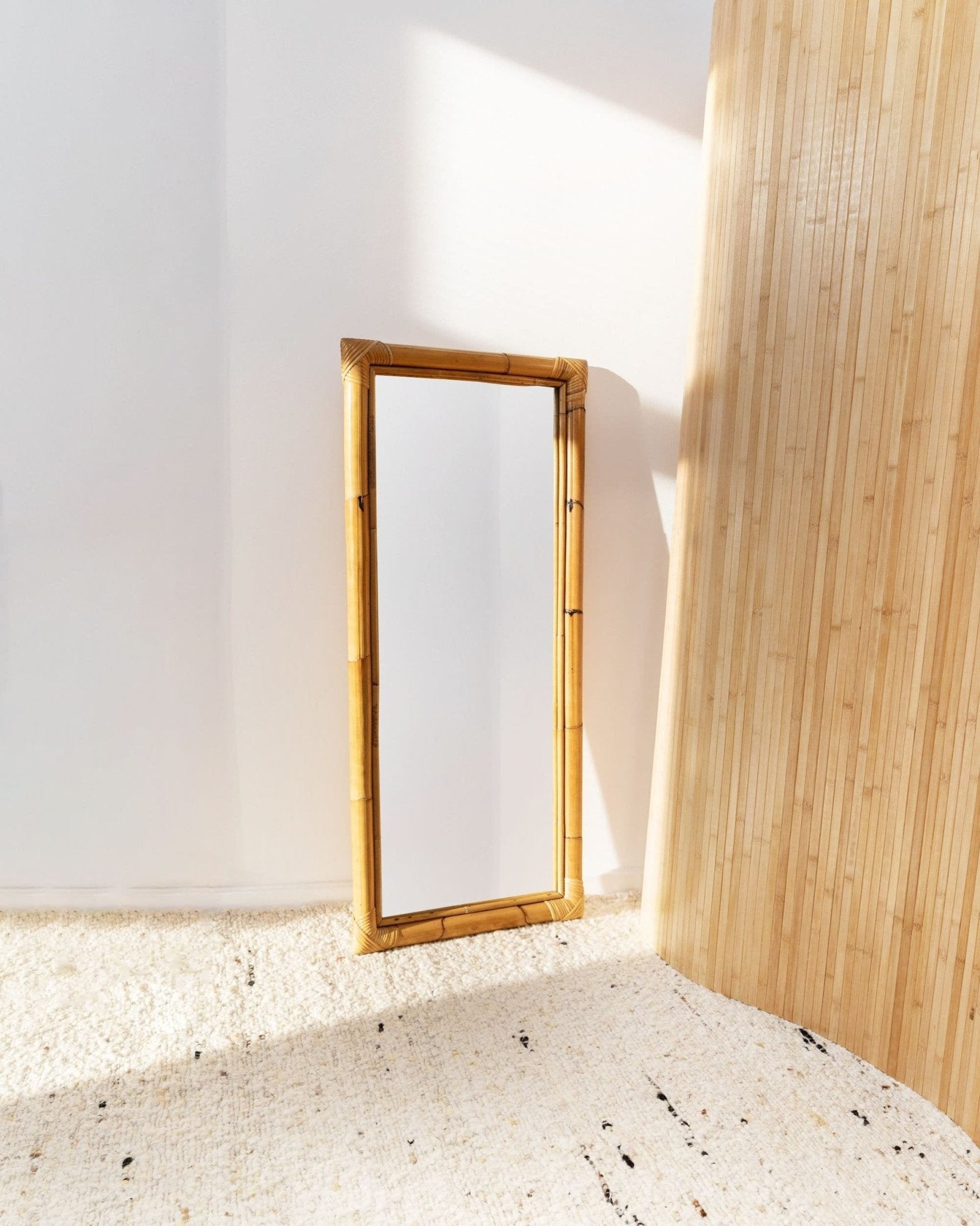 XL wall mirror made of bamboo wood - made in Italy - McM 1940s - Bottega Jacobs