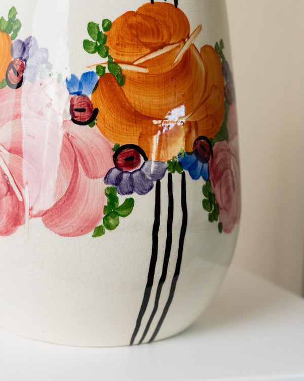 XL Zeh Scherzer ceramic vase - flowers and stripes motif - bulbous shape - hand - painted - Mid Century Design 70s - Bottega Jacobs