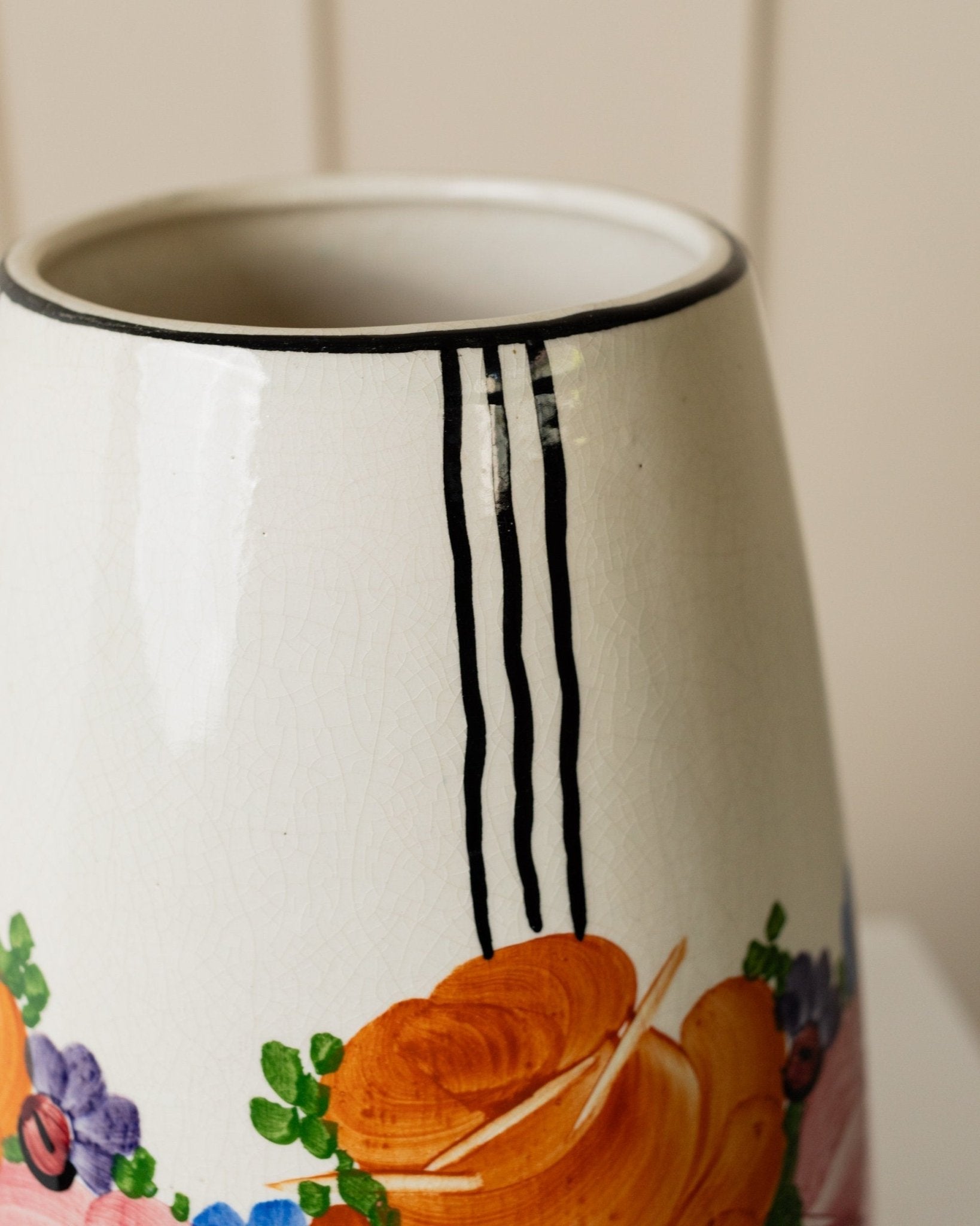 XL Zeh Scherzer ceramic vase - flowers and stripes motif - bulbous shape - hand - painted - Mid Century Design 70s - Bottega Jacobs