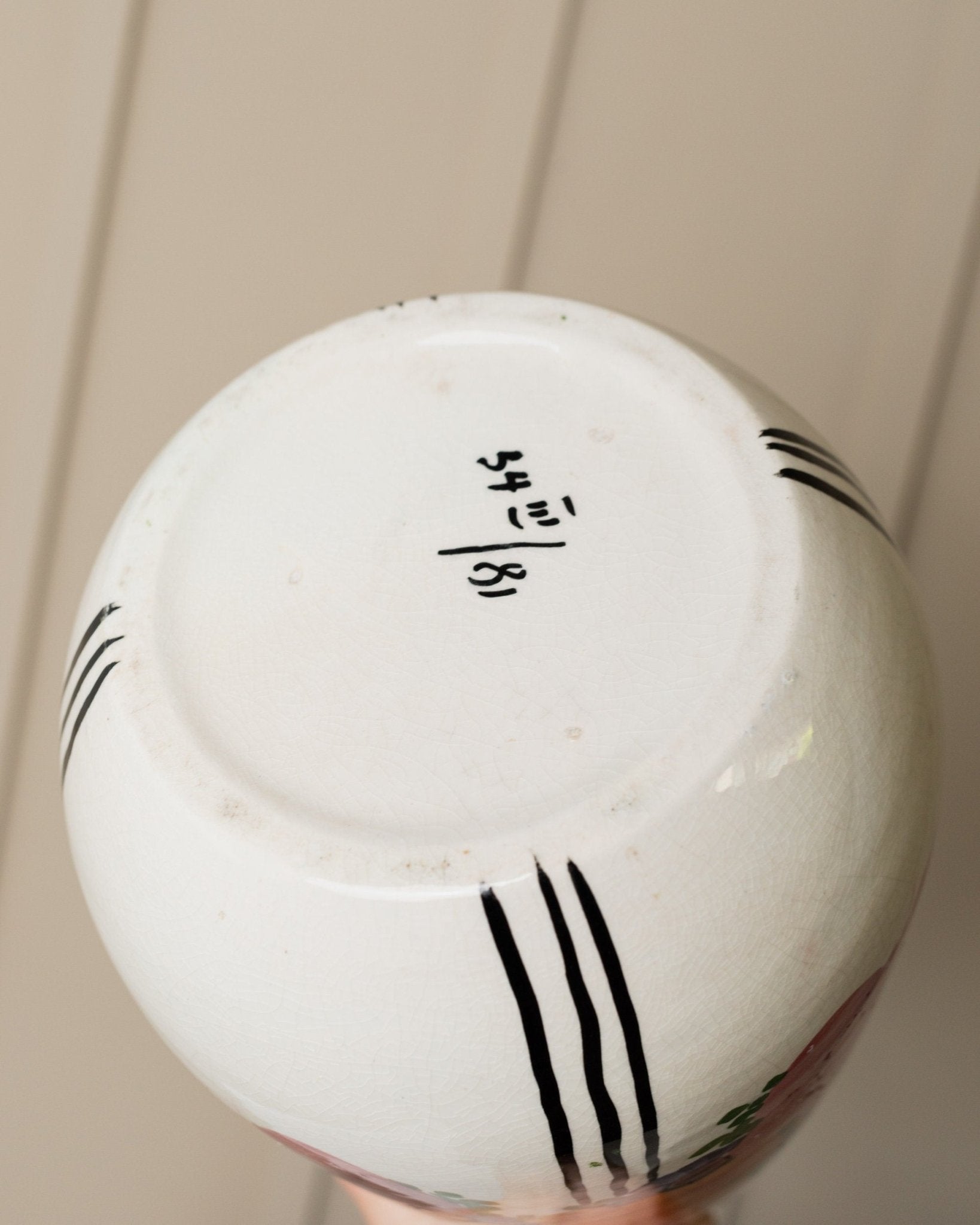 XL Zeh Scherzer ceramic vase - flowers and stripes motif - bulbous shape - hand - painted - Mid Century Design 70s - Bottega Jacobs