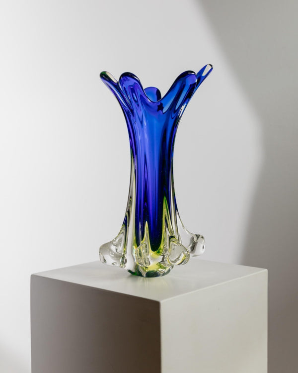 XXL Fratelli Toso Vase - Murano glass Art blue Italy 1970s - Decorative Flower Vase, elegant gift idea, colorful glassware, handcrafted_Bottega Jacobs