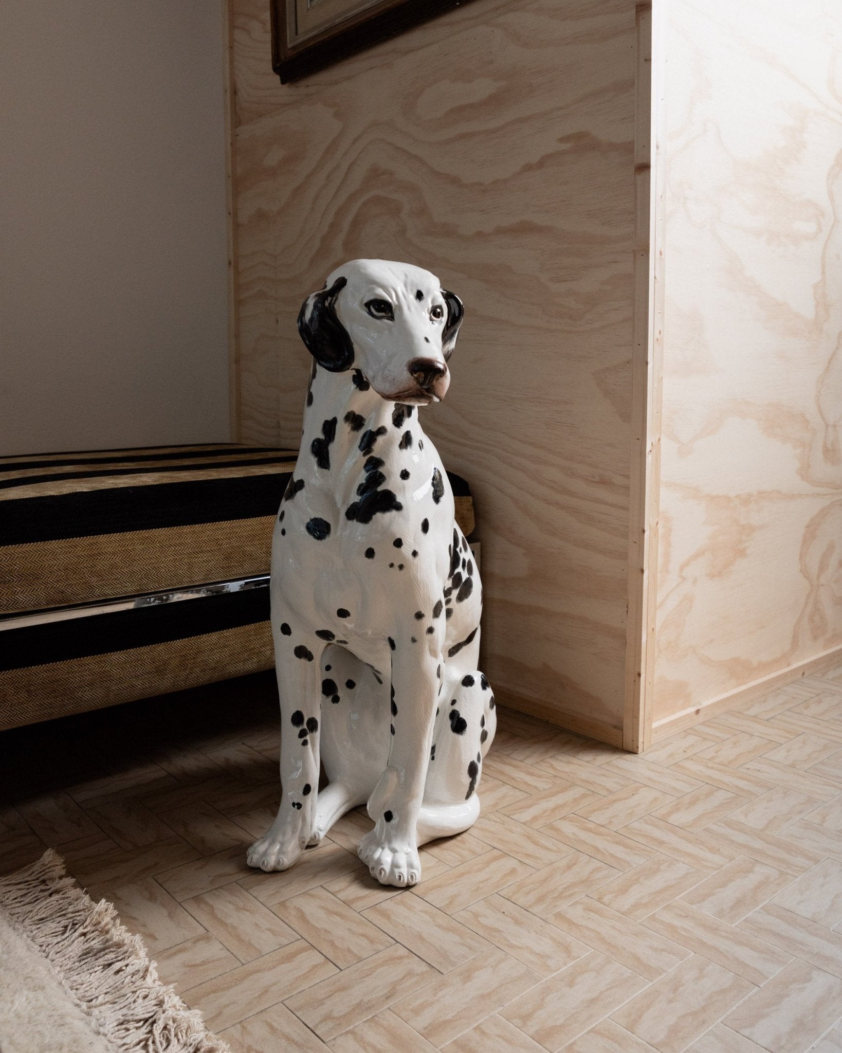 XXL Vintage ceramic dog Dalmatian sculpture, glazed Italy