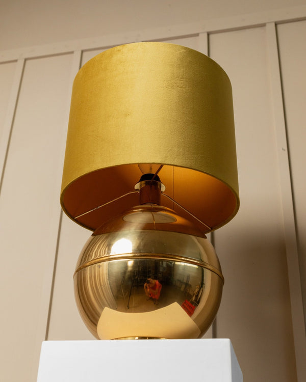 XXL vintage globe lamp Italy 1980s, golden velvet lampshade, Hollywood Regency style - Bottega Jacobs