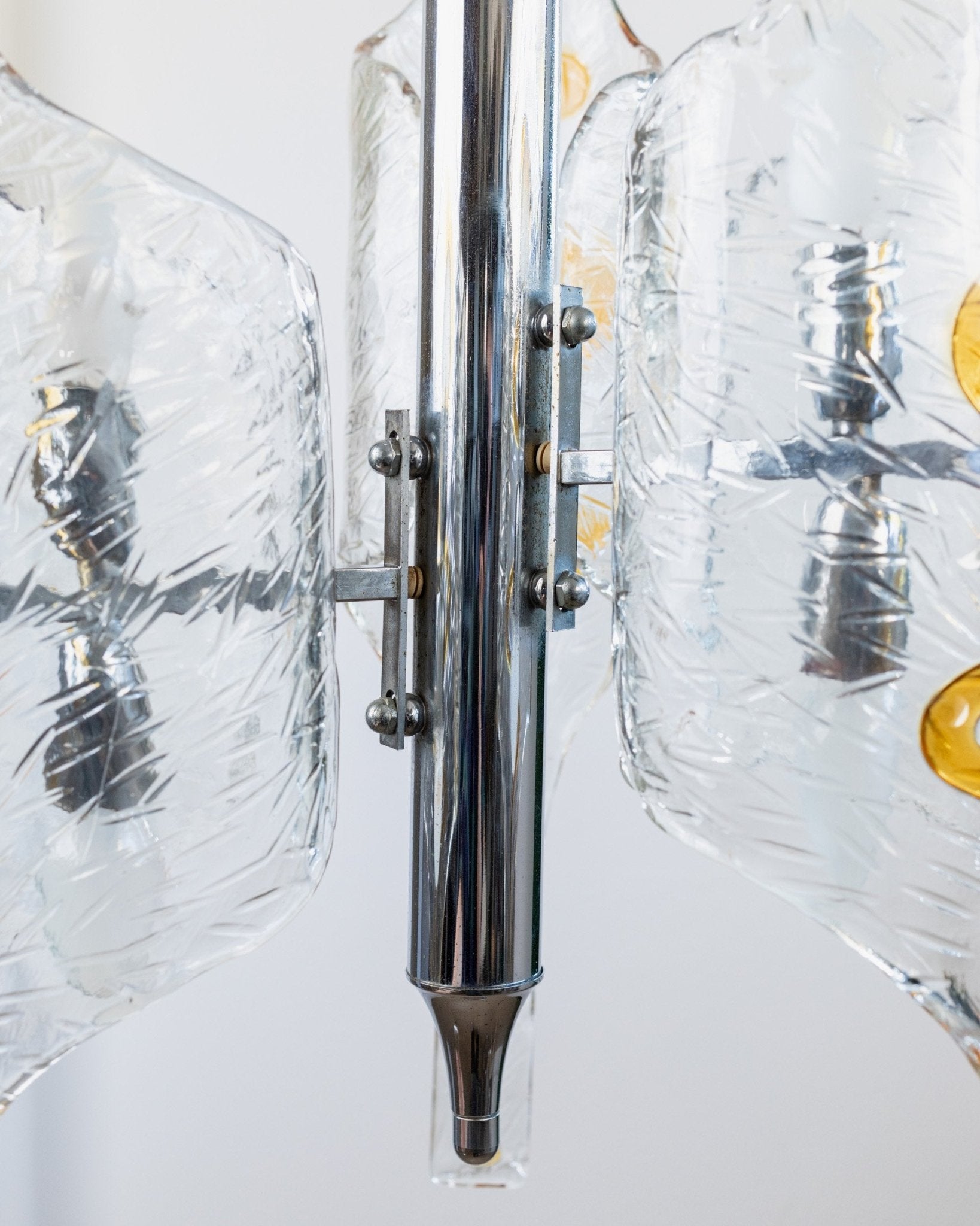XXL vintage Murano glass chandelier by Toni Zuccheri for Mazzega - Italy 1970s - clear, amber - coloured glass, chrome - MCM ceiling lamp - Bottega Jacobs