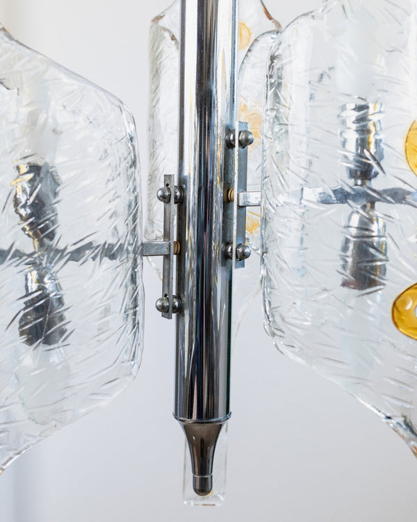 XXL vintage Murano glass chandelier by Toni Zuccheri for Mazzega - Italy 1970s - clear, amber - coloured glass, chrome - MCM ceiling lamp - Bottega Jacobs