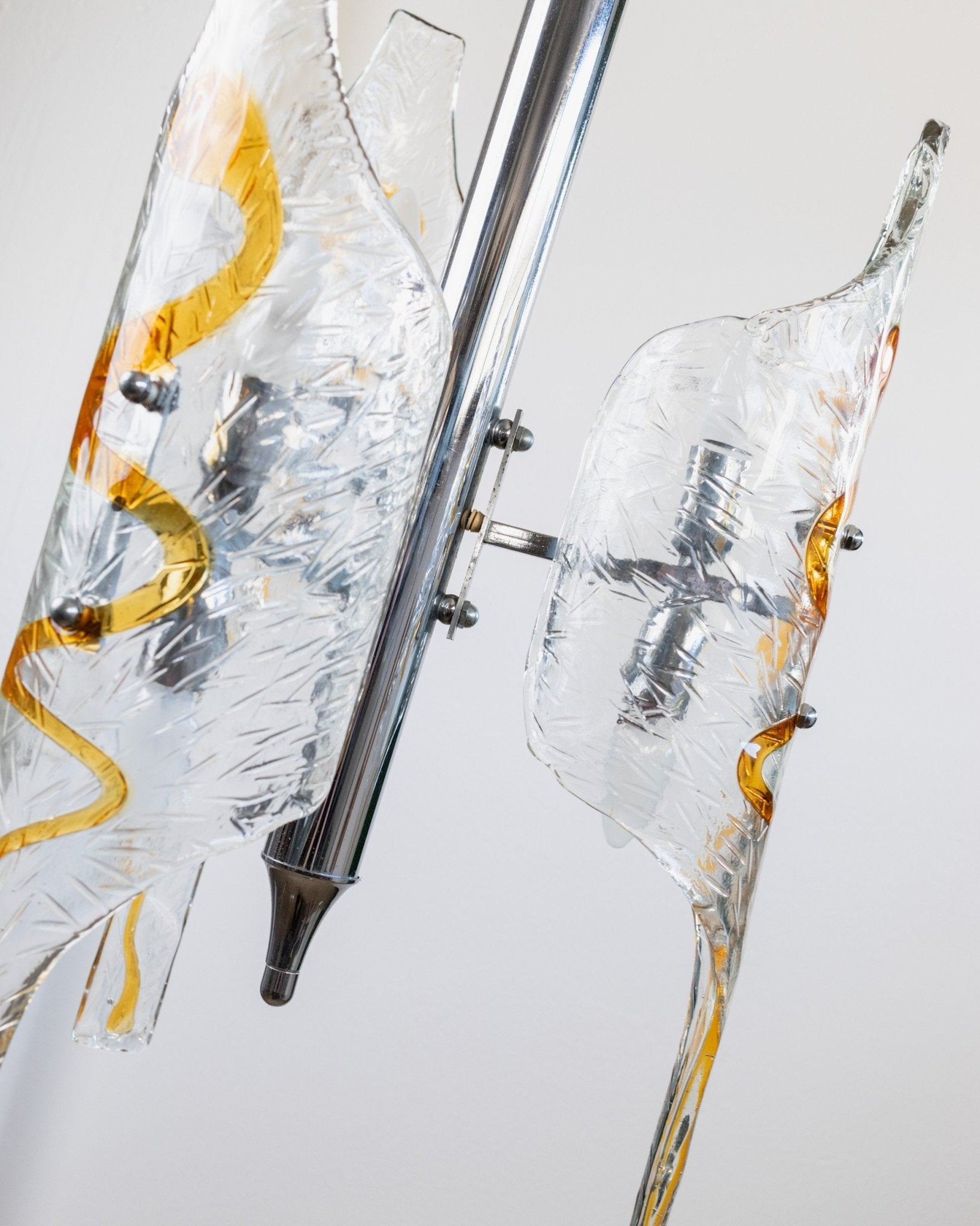XXL vintage Murano glass chandelier by Toni Zuccheri for Mazzega - Italy 1970s - clear, amber - coloured glass, chrome - MCM ceiling lamp - Bottega Jacobs