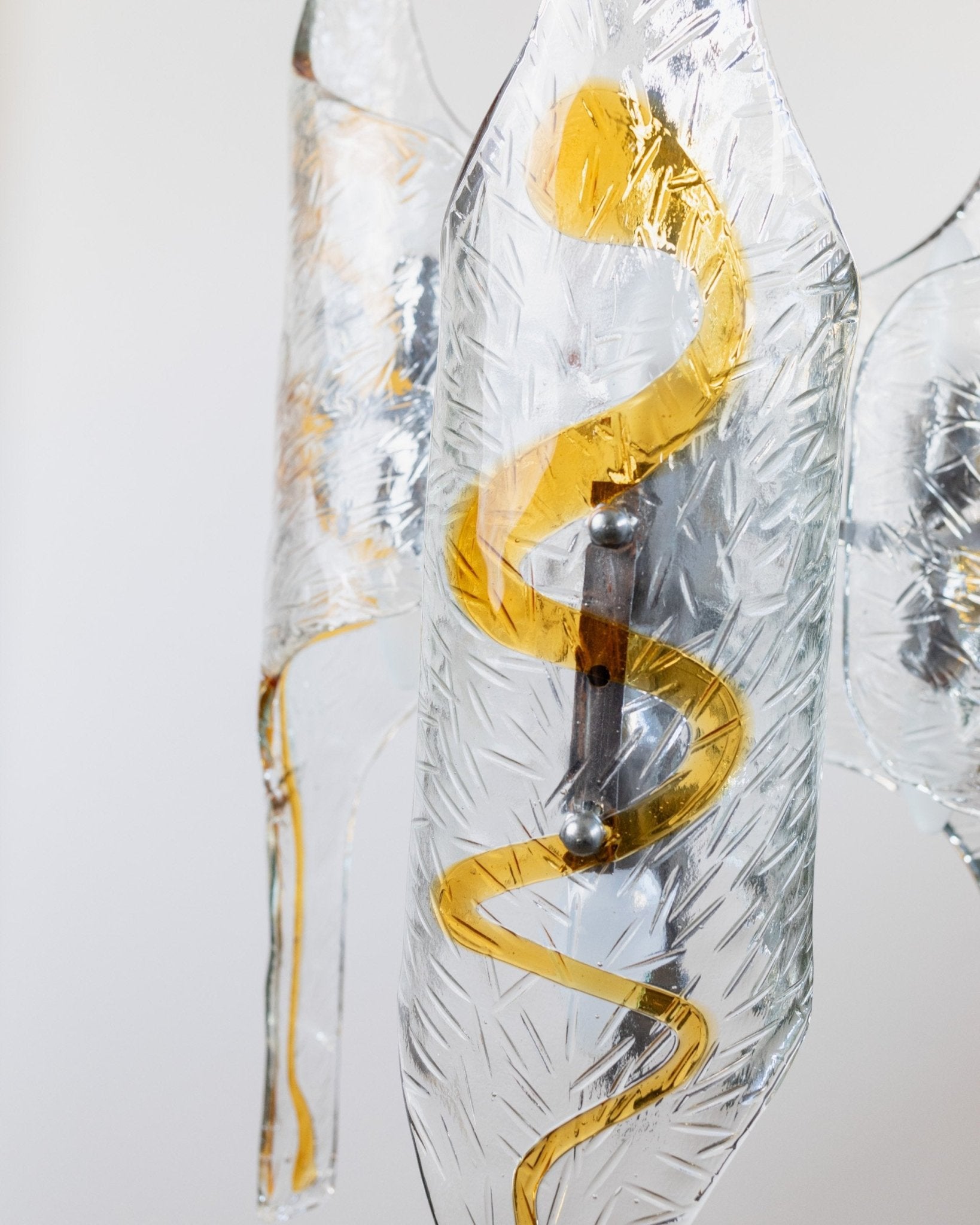 XXL vintage Murano glass chandelier by Toni Zuccheri for Mazzega - Italy 1970s - clear, amber - coloured glass, chrome - MCM ceiling lamp - Bottega Jacobs