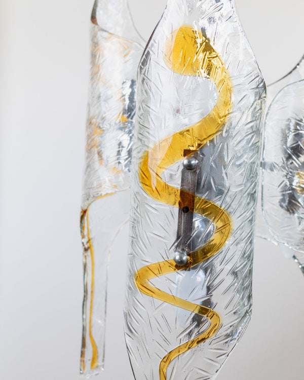 XXL vintage Murano glass chandelier by Toni Zuccheri for Mazzega - Italy 1970s - clear, amber - coloured glass, chrome - MCM ceiling lamp - Bottega Jacobs