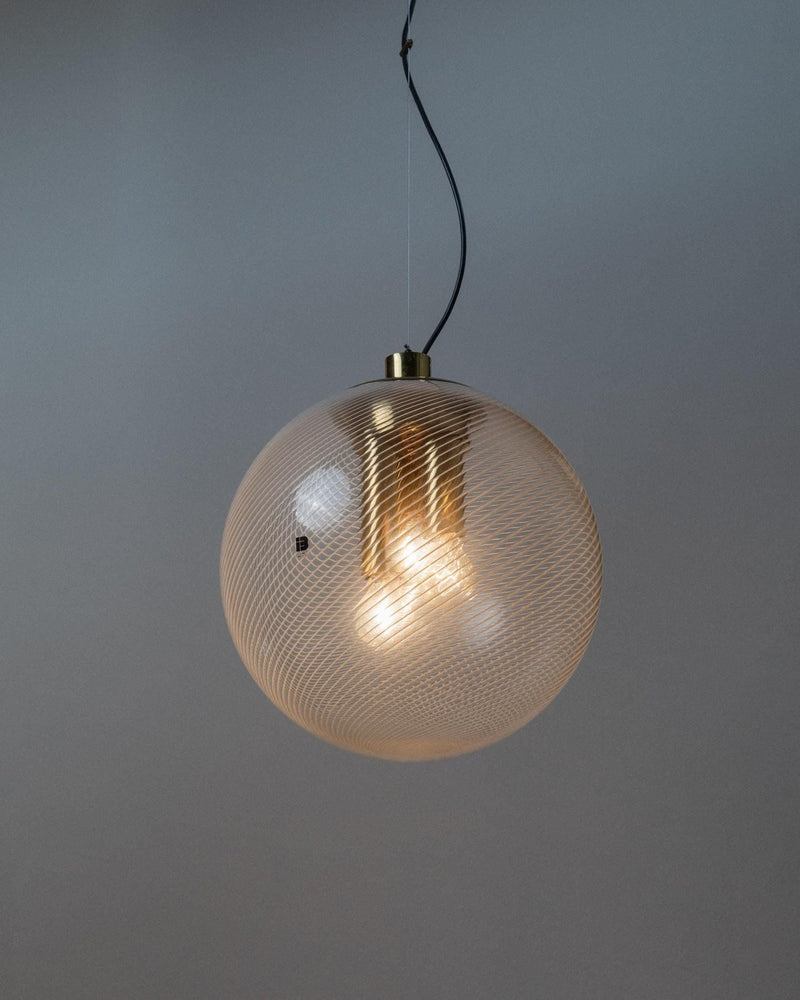 XXL Vintage Murano Glass Globe Lamp - 17” D - Spun Glass, Golden Metal, 3 Lightbulbs - timeless Design Italy 1960s - Home Decor, Gift Idea_Bottega Jacobs