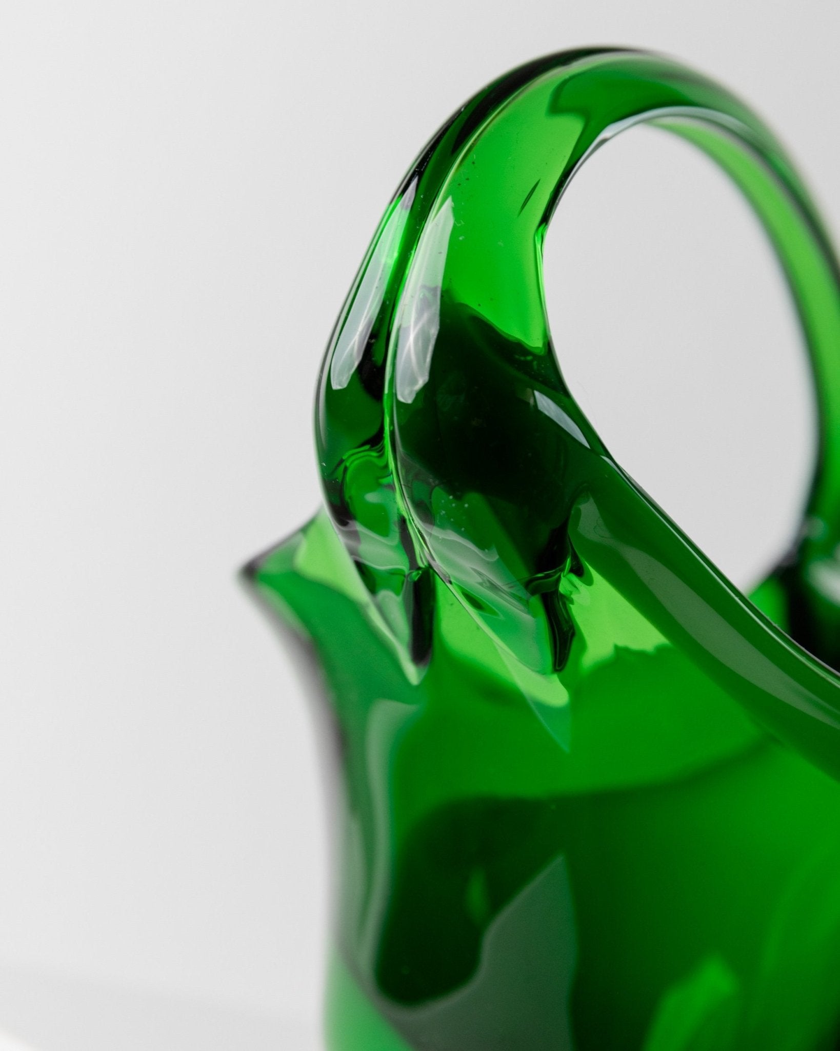 XXL Vintage Murano Glass Handle Bowl - bright green - Mid Century Design Italy 1970s - Decorative glass art colourful, gift idea - Bottega Jacobs