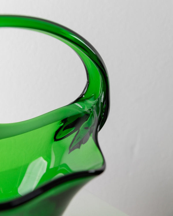 XXL Vintage Murano Glass Handle Bowl - bright green - Mid Century Design Italy 1970s - Decorative glass art colourful, gift idea - Bottega Jacobs
