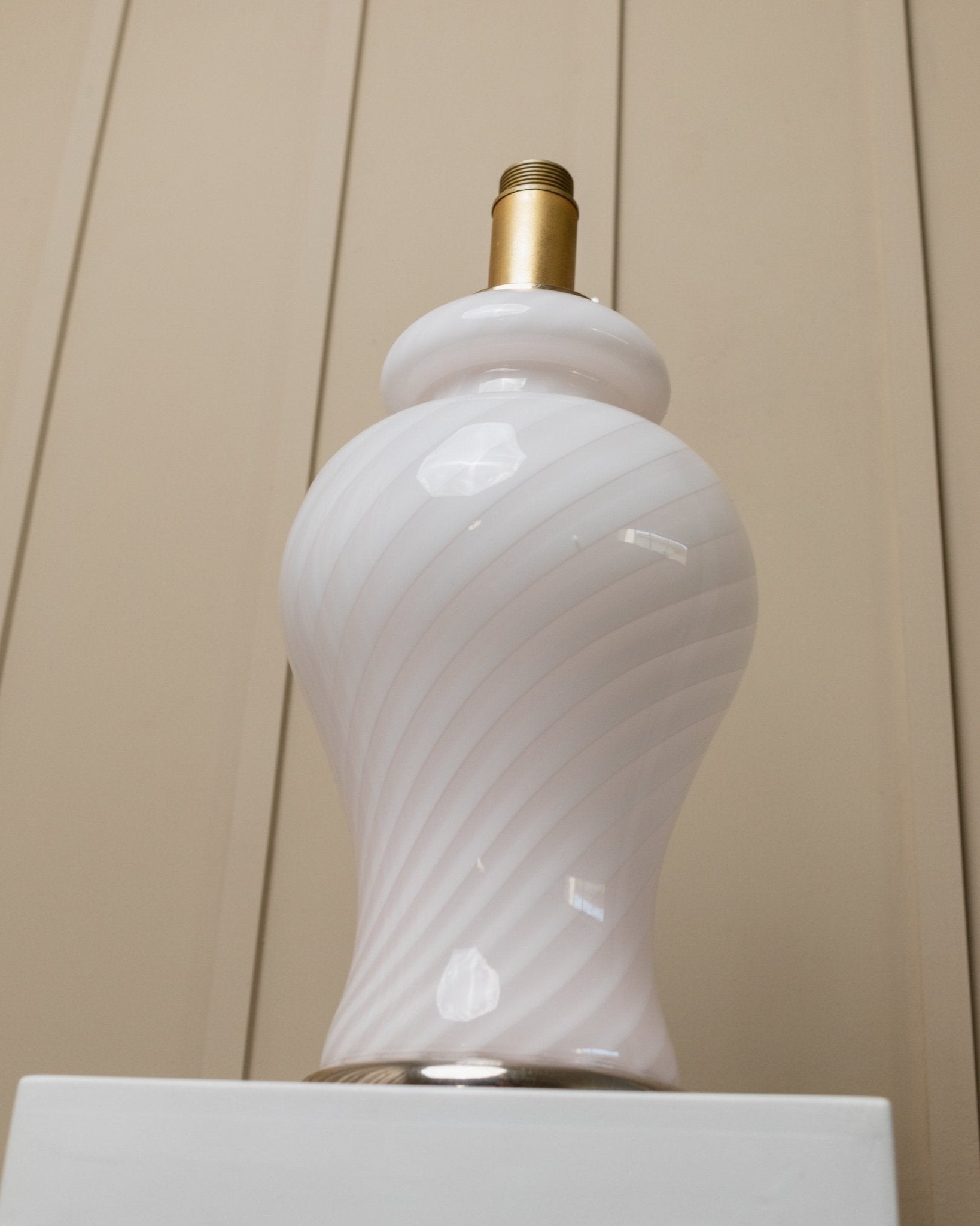 XXL vintage Murano table lamp 70s, soft pink, swirl mid - century design, mouth - blown glass Italy - Bottega Jacobs
