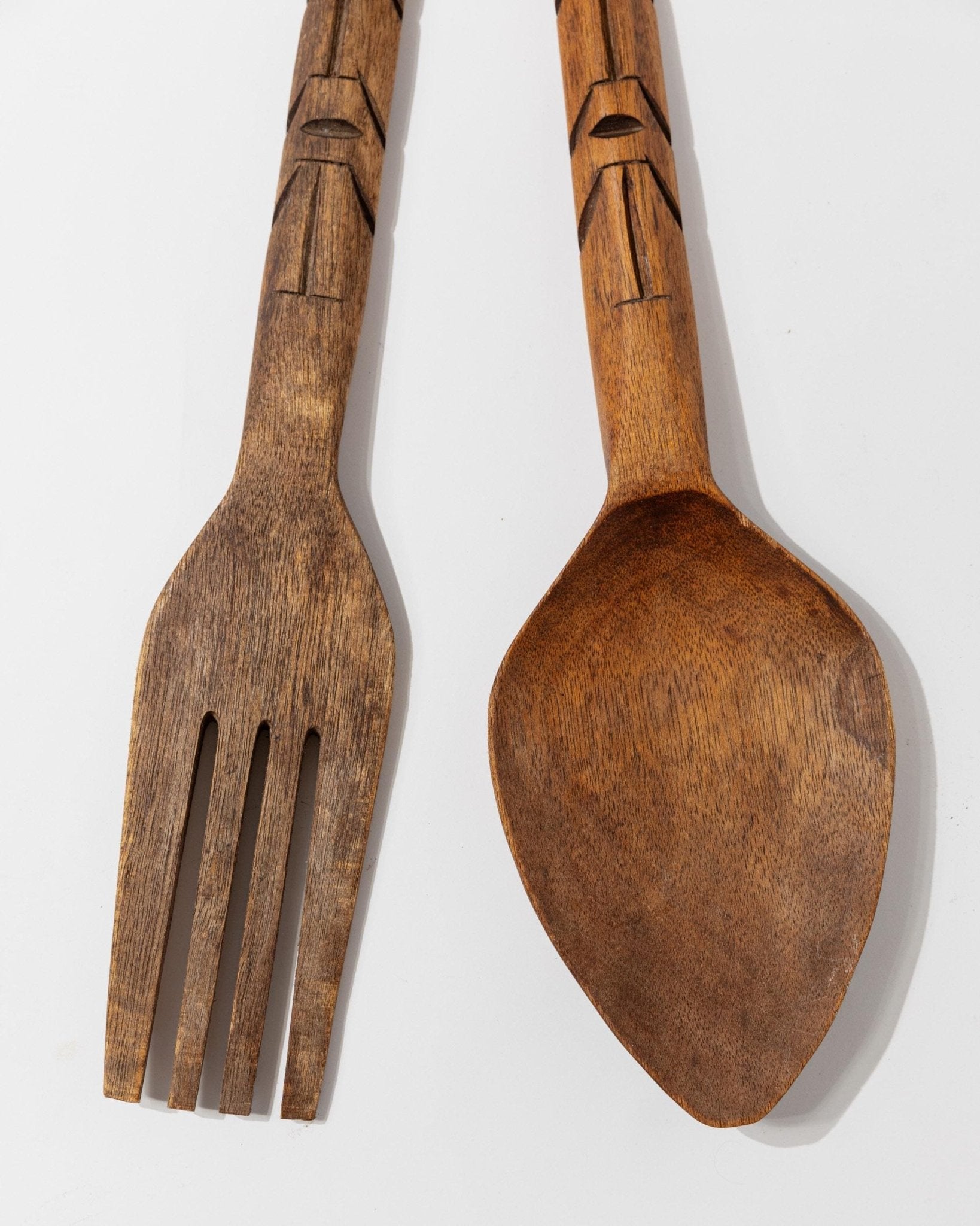 XXL Vintage Wood Cutlery Wall Art - Hand - Carved Spoon and Fork - Collectible Wood Art Italy 1960s - Kitchen Decoration, Gift Idea_Bottega Jacobs