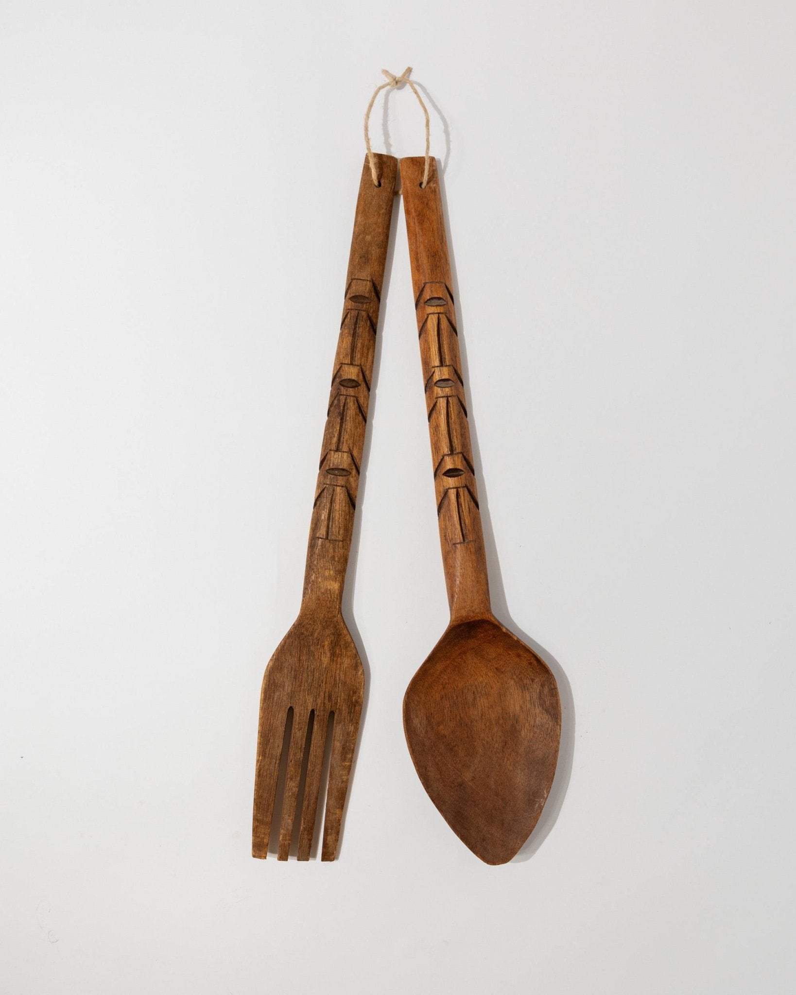 XXL Vintage Wood Cutlery Wall Art - Hand - Carved Spoon and Fork - Collectible Wood Art Italy 1960s - Kitchen Decoration, Gift Idea_Bottega Jacobs